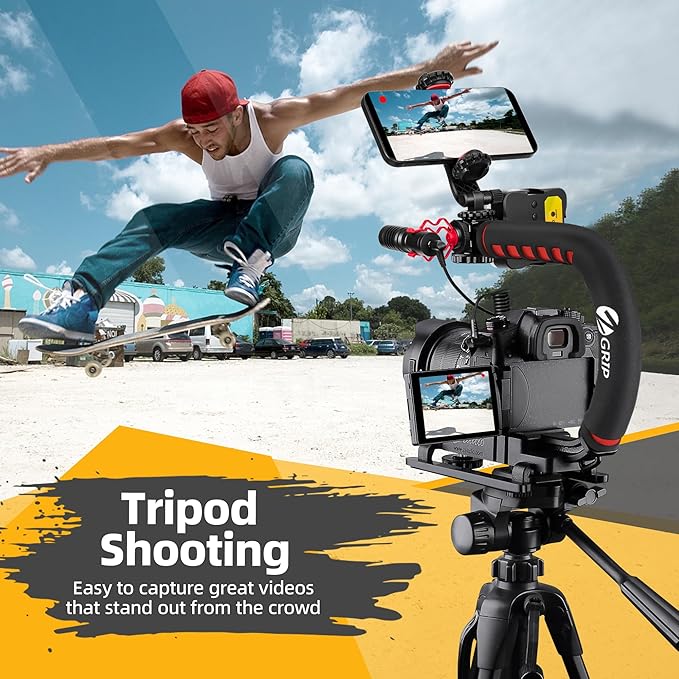 Zeadio Camera Stabilizer Kit, All-in-One Handheld Stabilizer with LED Video Light, Microphone, Phone Holder & Action Camera adaper, Fits for All Camera, DSLR, Action Camera and All Smartphones