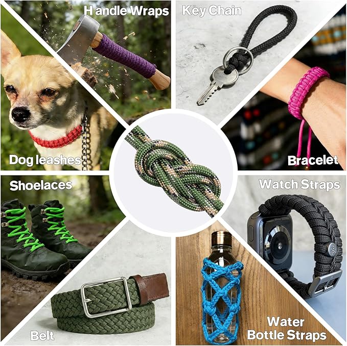 750lb Paracord Rope - 4mm 11 Strand Parachute para Cord Spool Rope Utility Nylon Survival Cord for Outdoor Camping Tent Crafting Bracelets DIY Projects - Camo Green 100ft