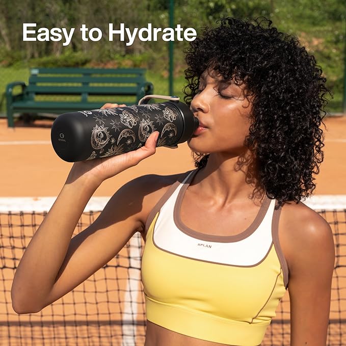 ENCOOL Insulated Water Bottle with Straw Stainless Steel Water Bottle, Leak-Proof, BPA-Free, Double Wall Vacuum Keeps Cold for 24 Hours for Sports, Travel, School (26 oz, Solar Veil)