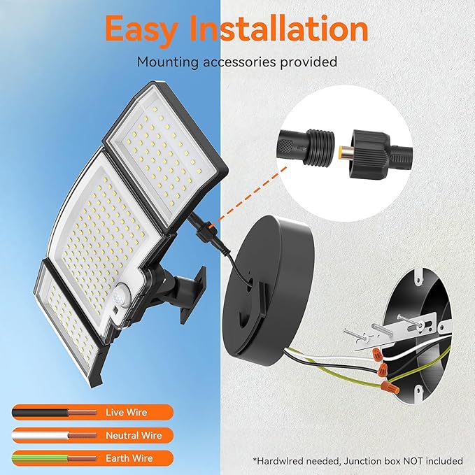 CLAONER LED Security Lights Motion Sensor Outdoor, 20W 3000LM Floodlight 6500K 3 Modes, IP65 Waterproof 3 Head Detected Flood Light for Garage, Yard, Door, Porch, Patio (4 Pack)