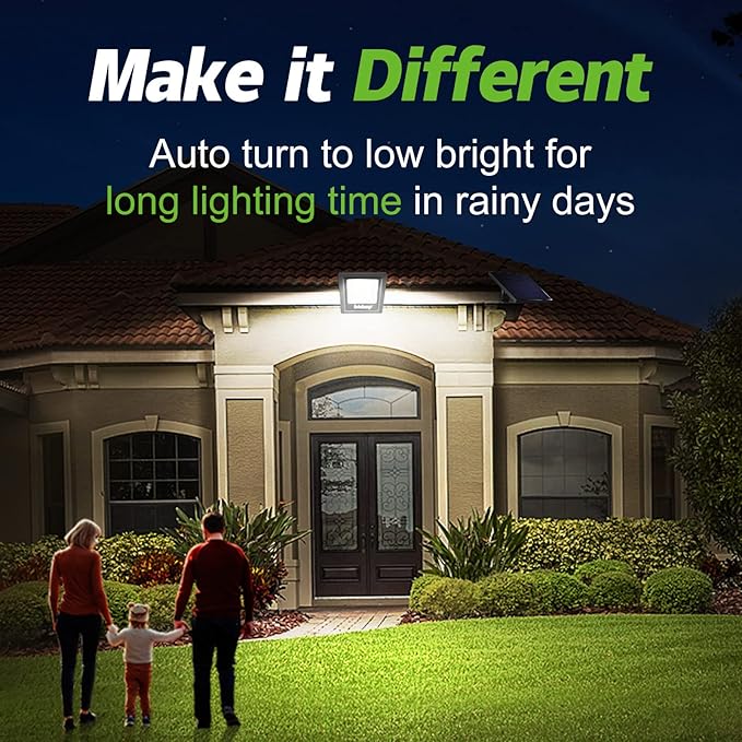 intelamp Solar Lights Outdoor, 4400mAh Solar Powered Flood Lights, Security Floodlight Dusk to Dawn Auto On/Off IP65 Waterproof for Wall Porch, Balcony, Yard, Garage Barn, Garden, Lawn