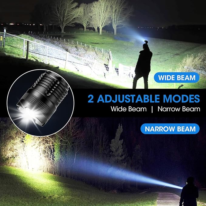 Kmivo Flashlights Rechargeable LED High Lumens - 4 Pack 90,000LM Super Bright Flashlight, Adjustable Powerful Flash Light with 5 Modes, Waterproof Handheld Flashlight for Home, Camping