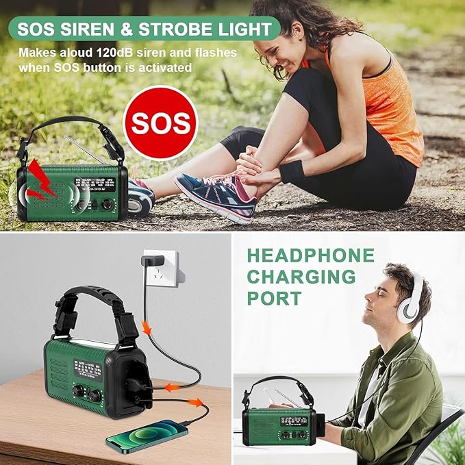 Hand Crank Emergency Radio, NOAA Weather Radio with AM/FM & Solar Radio, 20000MAH Rechargeable Battery Powered, Cell Phone Charging, Flashlight Reading Lamp Headphone Jack, SOS Alarm for Emergency