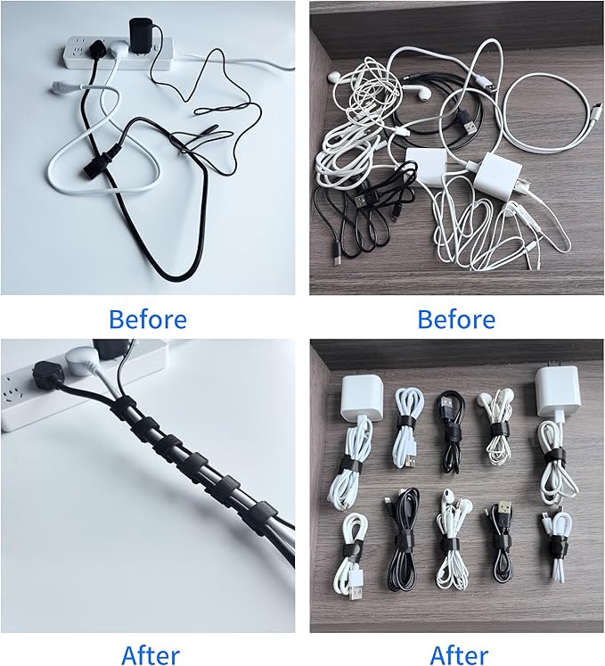 200 PCS 8 Inches Black Reusable Cable Ties, Adjustable Cord Straps, Cable Organizer, Cord Wrap and Hook Loop Cords Management