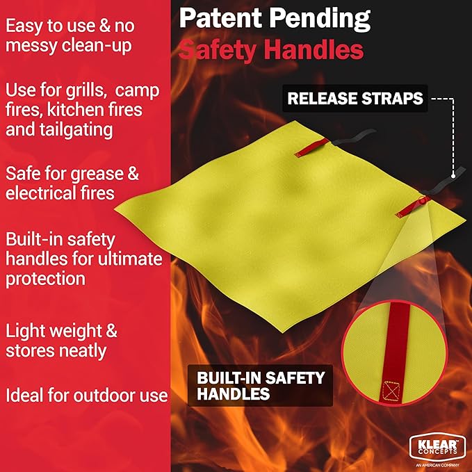 National Park Foundation Partner Emergency Silicone Fire Blanket with Safety Handles, 40"x40" Silicone Coated UM9 Fiberglass Fire Blanket, Home and Kitchen Fires, Camping Gear, Designed in USA