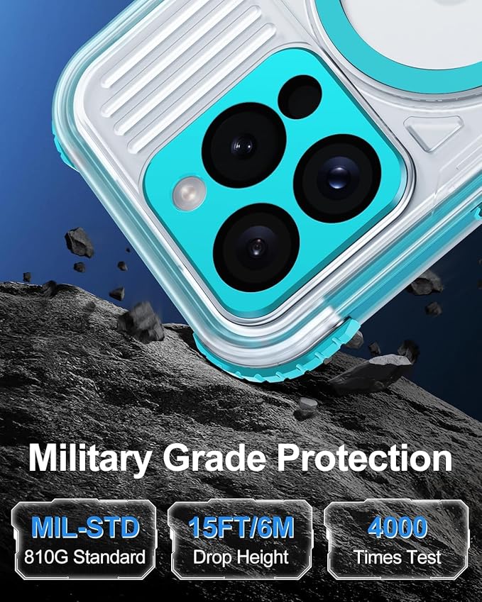 for iPhone 15 Pro Waterproof Case with Magsafe, Built-in [Camera & Screen Protector] [Lanyard], IP68 Water Proof Full Body Dustproof Heavy Duty Frosted Protective Phone Cover, 6.1" Teal