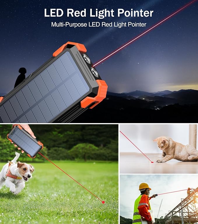 Sudrov Solar Charger Power Bank, 42800mAh Wireless Portable Charger with USB-C in/Output, QC3.0 Fast Charging 15W 4 Ports Outdoor Battery Pack Built-in LED Flashlight, for iPhone, Galaxy, iPad etc
