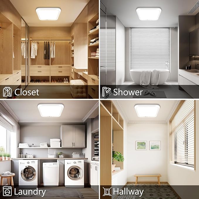 Rechargeable Motion Sensor Closet Light with Remote, Wireless Battery Operated Ceiling Light Magnetic Mount, Rechargeable LED Shower Light No Wiring for Indoor, Shower, Stairs, Hallway, Porch - 2 Pack