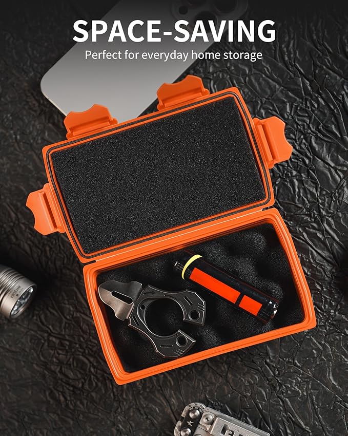 MecArmy B10 Edc Storage Box, Compact Waterproof Hard Case With Removed Foam, Small Dry Container For Outdoor Gear Tools Electronics, Durable Portable Utility Hardshell Case For Home Travel -Orange