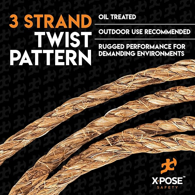 Manila Rope - 1/4 Inch 600' - 3 Strand Cordage Twisted Braided Rope - Thick Natural Fiber for Marine, Decorative for Crafts, Porch Column, Outdoor Pole Wrap, Tree Swing 2 Pack