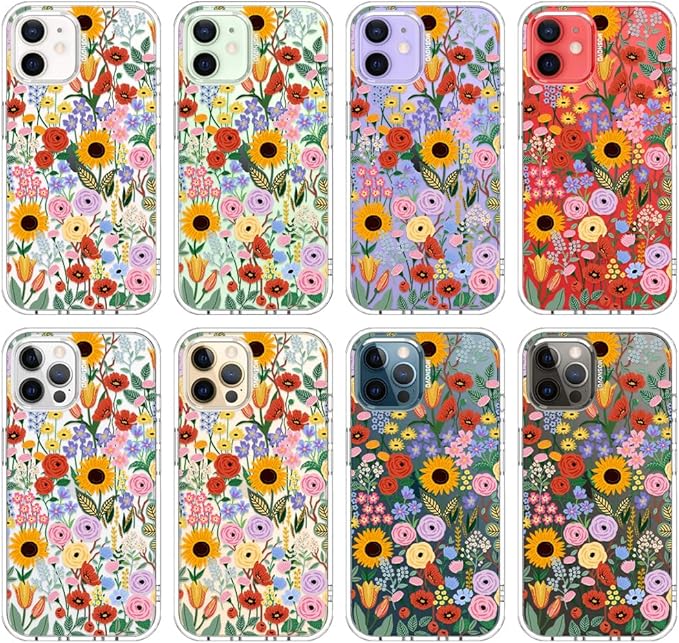 MOSNOVO Case for iPhone 12 & iPhone 12 Pro, [Buffertech 6.6ft Military-Grade Drop Protection] [Anti Peel Off Tech] Clear TPU Bumper Phone Case Cover Design - Blossom & Bloom