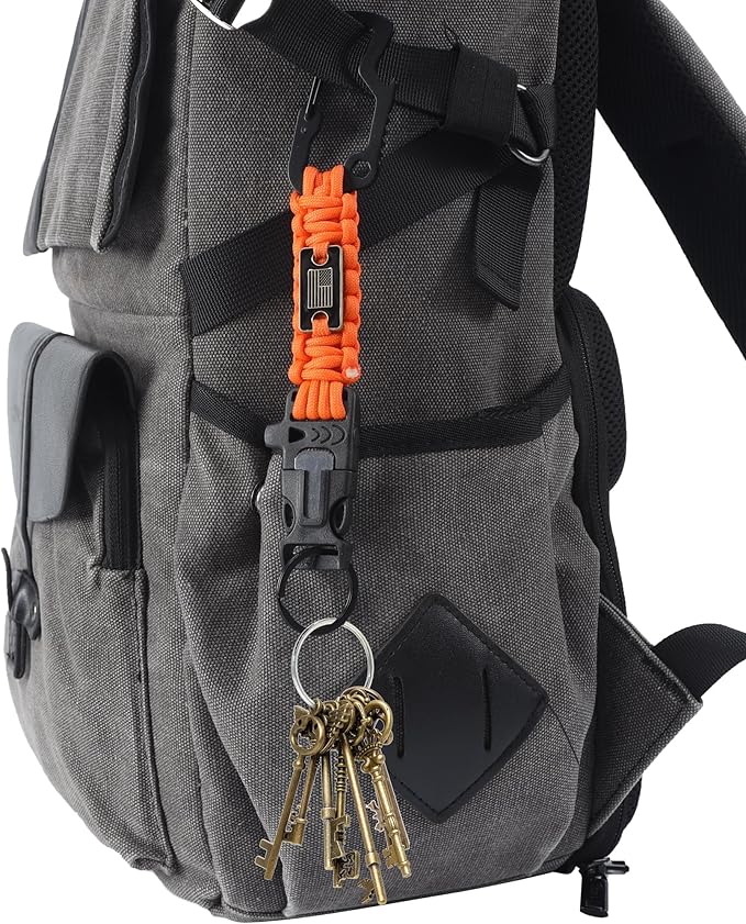 Heavy Duty Braided Paracord Lanyard for ID Badges,EDC Tether for Phone,Tactical 550 Paracord Keychain with USA Flag