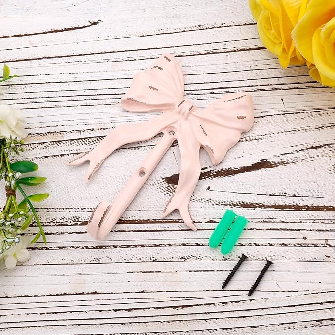 Pink Bow Hook Room Decor, Cute Coquette Bow Knot Wall Hooks Sweet Multi-Purpose Decorative Hook Bow Hanger for Hanging Hats Towels Coats Bowknot Bathroom Shower Living Room Decor