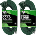 Thonapa 2 Pack 50 ft Green Outdoor Extension Cord 3 Outlet Pigtail - 16/3 SJTW Weatherproof Outdoor Extension Cord with Multiple Outlets 3 Prong, Exterior Electrical Cable 50ft for Landscaping & Lawn
