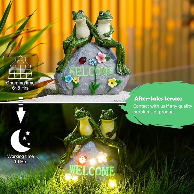 Nacome Solar Garden Outdoor Statues Frog with Succulent and 7 LED Lights - Lawn Decor for Patio, Balcony, Yard Ornament for Mom Grandma Women