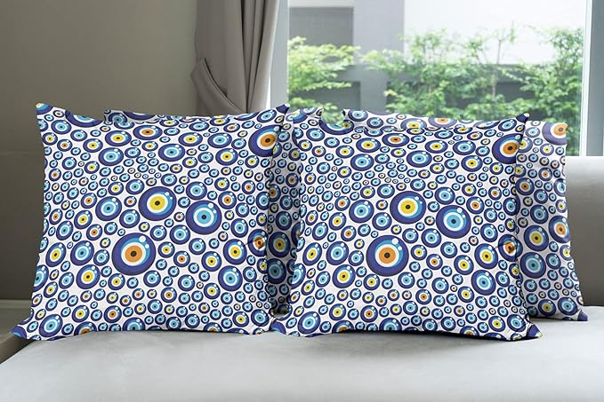 Ambesonne Evil Eye Throw Pillow Cushion Case Pack of 4, Traditional Turkish Luck Sign Symbol Pattern Vivid Bead Graphic Art, Modern Accent Double-Sided Digital Printing, 24", Orange Yellow
