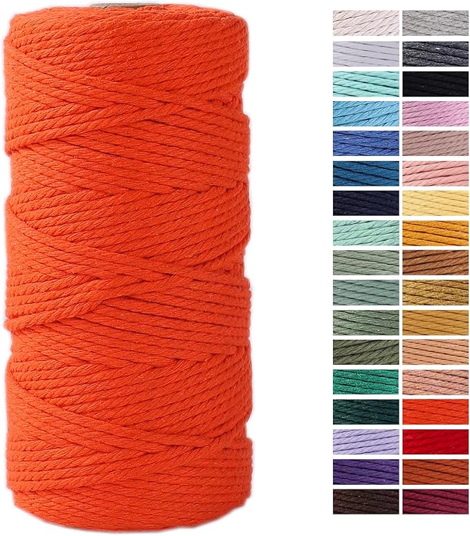 Orange Macrame Cord 3mm x 109 Yards, Colored Cotton Rope for Crafts, Wall Hanging, Plant Hangers, Decorative Projects