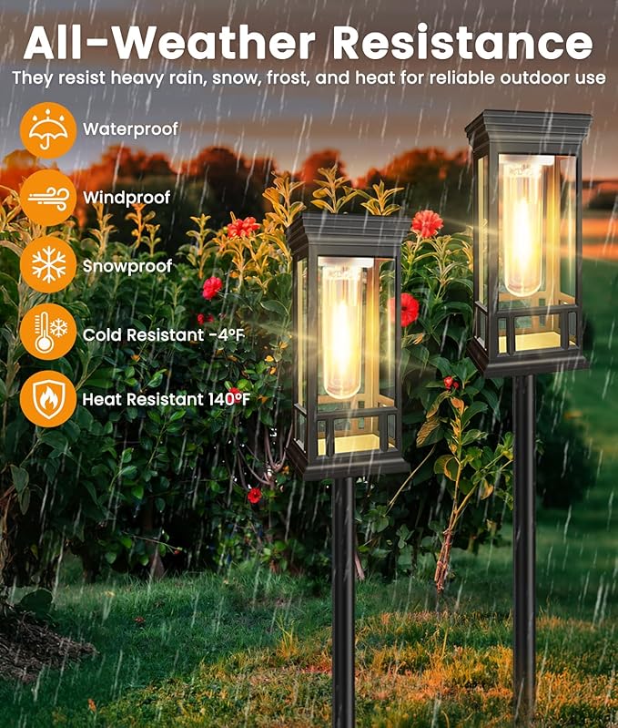 4 Pack Solar Pathway Lights Outdoor, Taller Bright Solar Path Lights Waterproof, Auto On/Off Solar Powered Garden Lights for Outside Landscape Path Yard Walkway Lawn Driveway Patio Lighting Decor