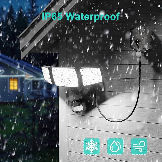 USTELLAR 55W Plug in Flood Light Outdoor, 5500lm Motion Sensor Outdoor Lights with Remote Control, Dusk to Dawn Security Light, IP65 Waterproof, 5000K Daylight Wall Mounted for Garage, Yard, 1 Pack