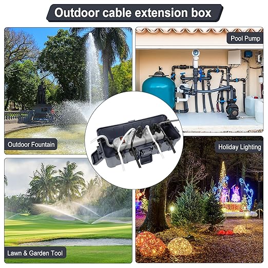 Medium Outdoor Electrical Box (11.6x5.2x4.1 inch), IP54 Waterproof Extension Cord Cover w/ 6 Cable Entry, Weatherproof Connection Box for Power Strip, Plug, Timer, Holiday Lights, Gray