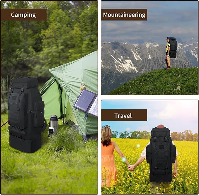 70L/100L Hiking Backpack with USB Charging Port, Expandable Large Military Tactical Backpack, Waterproof MOLLE Rucksack Travel Backpacking Daypack for Camping Climbing (Black)