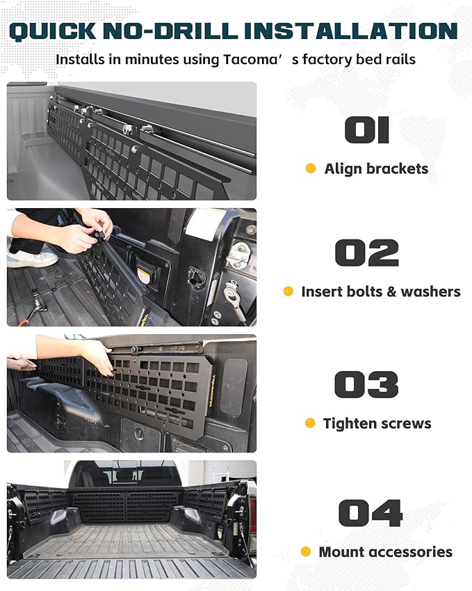 Trumgeta Side Bed MOLLE Panel Fit for 2016-2023 Toyota Tacoma 5FT Bed, Heavy-Duty Aluminum Truck Storage Organizer System for Camping, No-Drill Installation Truck Bed Organizer Accessories