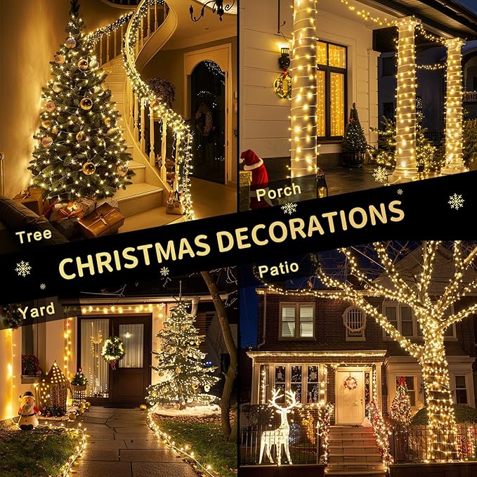 JMEXSUSS 200 LED String Lights Indoor Outdoor Clear Wire, Connectable Warm White Christmas String Lights for Bedroom, 66 Ft Twinkle Fairy Light Plug in for Wedding Home Tree Yard Patio Spring Decor