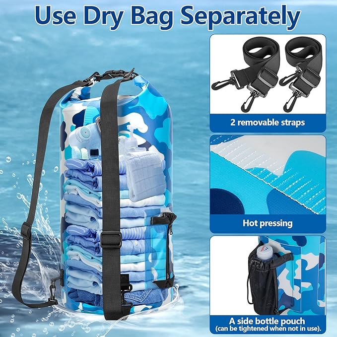Smasrob 30L Waterproof Dry Bag with 20L Detachable Cooler, Dry Bag Cooler Backpack with Phone Pocket and Bottle Pouch, Suitable for Kayaking, Boating, Camping and Water Activities