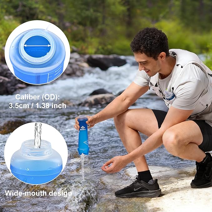 500ml Soft Flask, 2 Pack TPU Collapsible Soft Water Bottle for Hydration Pack & Running Vest, 17oz Compressible Flask Foldable Water Bottle for Running Hiking Cycling