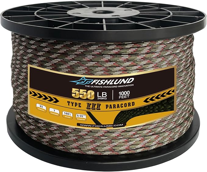Paracord 550 lb, 7 Strand Paracord Rope 1000ft 4mm, Nylon Parachute Cord for Camping, Forest Camo