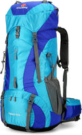 75L Hiking Backpack with Rain Cover Waterproof Camping Backpack Shoes Warehouse for Men Women, Frameless