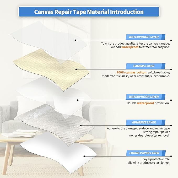 KING MOUNTAIN Canvas Repair Tape,Outdoor Gear Patch, 12×60 Inches,Waterproof,Self-Adhesive for Repairing Boat Covers,Sun Shades,Sofas,Tents,Lounge Chairs,Awnings (Beige1.0)