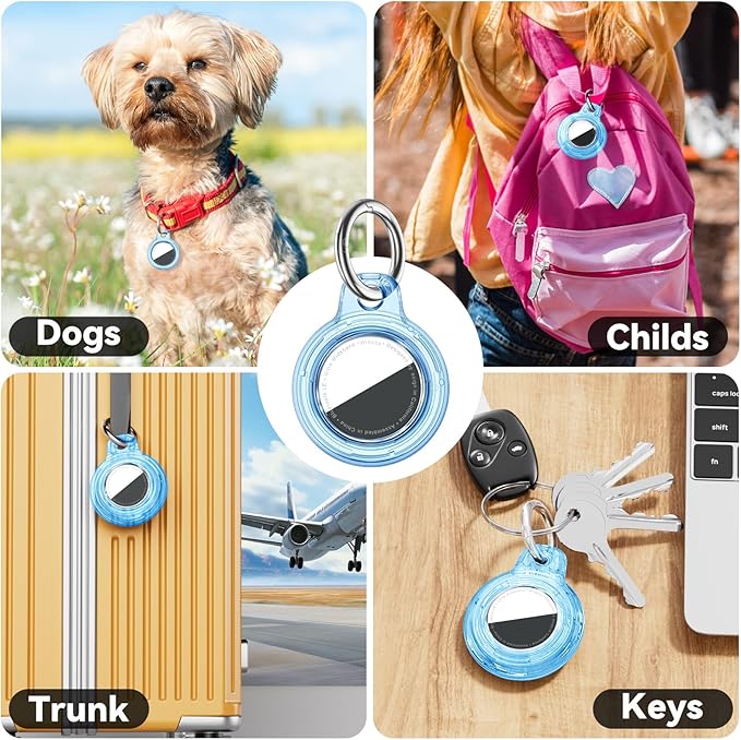 for Apple AirTag 2nd & 1st Gen, Waterproof Case for AirTag Holder Keychain,GPS Tracker Cover for Dog,Car Key,Luggage-E45-Clear Blue