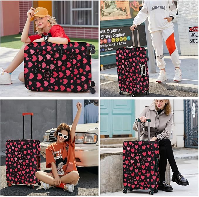 ANNA QUEEN Heart Pattern Luggage Cover, Love Theme Suitcase Protector, Stretchable Washable Travel Cover for 24-26 Inch Luggage