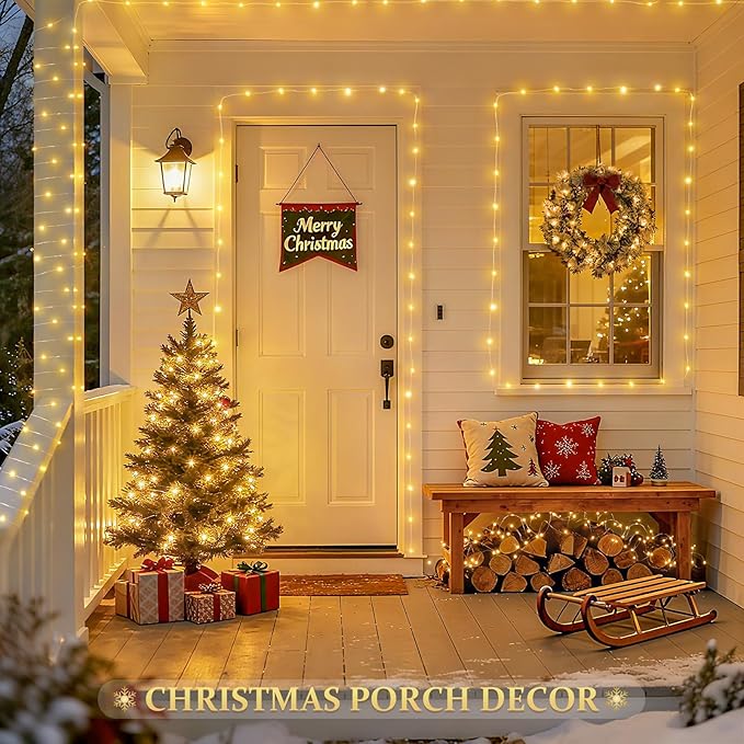 JMEXSUSS 2 Pack Solar String Lights Outdoor Waterproof, Each 33FT 100 LED Warm White Fairy Lights, Waterproof 8 Modes Copper Wire Solar Christmas Light for Yard Patio Tree Garden Xmas Decorations