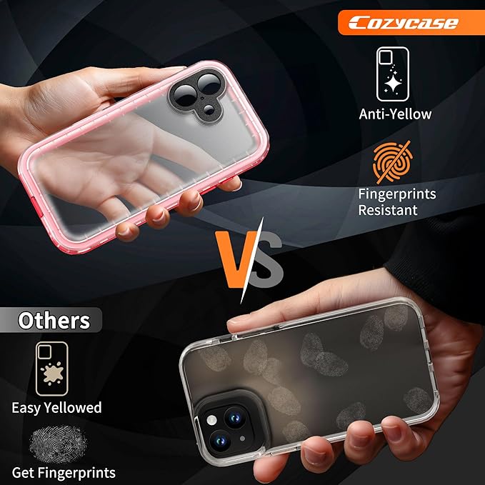 Cozycase for iPhone 16 Case Waterproof - 360 Heavy Duty with Screen/Camera Protector Shockproof IP68 Underwater Dustproof Water Dust Shock Proof Full Body/Front and Back Case Pink/Frosted Clear