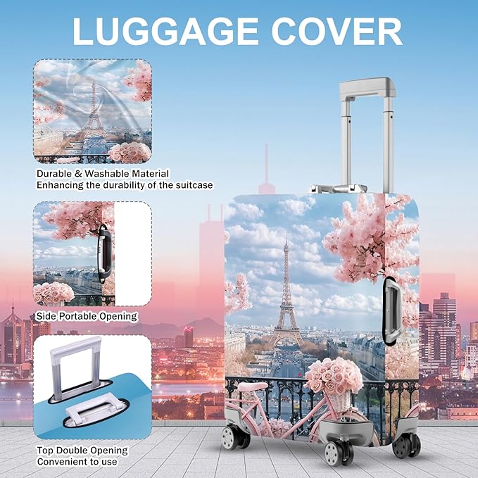 ANNA QUEEN Paris Eiffel Tower Luggage Cover, Romantic City Travel Suitcase Protector for 20-22 Inch Luggage