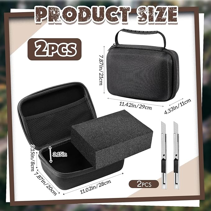 Relaxweex 2 Sets EVA Hard Case with Customizable Foam 11 x 7.8 x 4.3 Inch Protective EVA Carrying Case Shockproof Outdoor for Camera, Digital Products, Electronic Instruments with Knife, Black