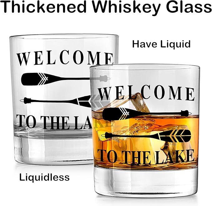 Nogrit Lake House Decor Whiskey Glasses 10 Oz,Welcome To The Lake, Beach Wine Glasses,Old Fashioned Rocks Glasses Lake Tequila Gifts For Women Men