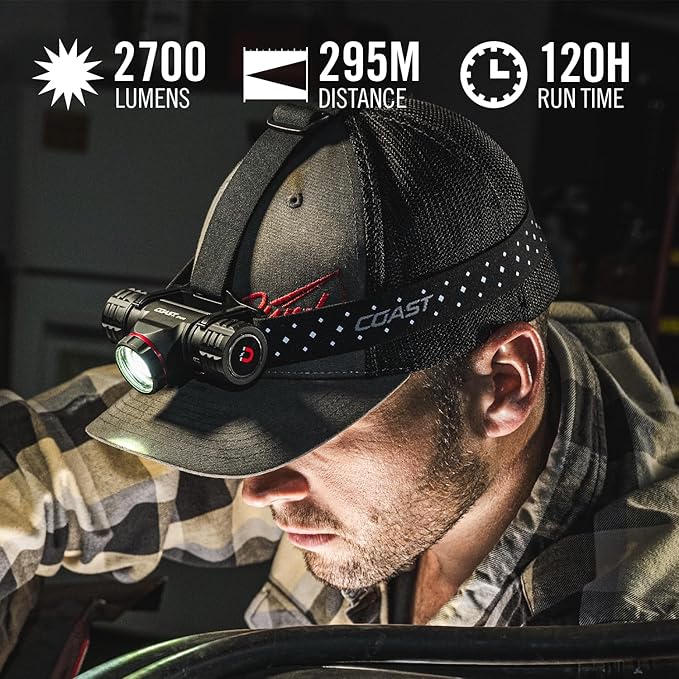 Coast® XPH34R 2700 Lumen USB-C Rechargeable-Dual Power LED Headlamp withPURE Beam® Twist Focus™ and Magnetic Base