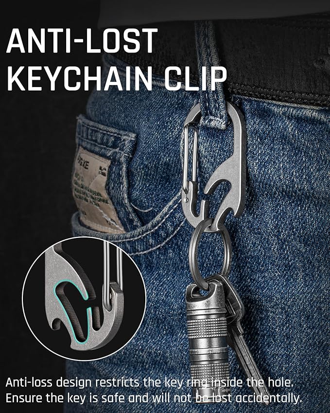 TISUR Titanium Carabiner Keychain Clip, Anti-Lost Key Ring Holder, Self-Locking Metal Gate Clip Key Chain Bottle Opener for Men Women
