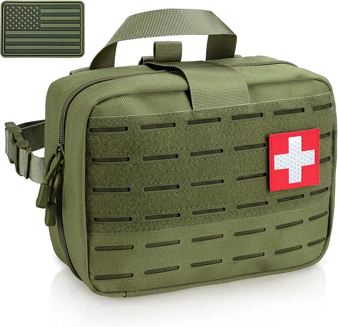 LIVANS Tactical Molle Medical Pouch - Upgraded Size, Large Capacity IFAK Pouch with Detachable Quick Release and Headrest Mount, Includes Flag and Cross Patch