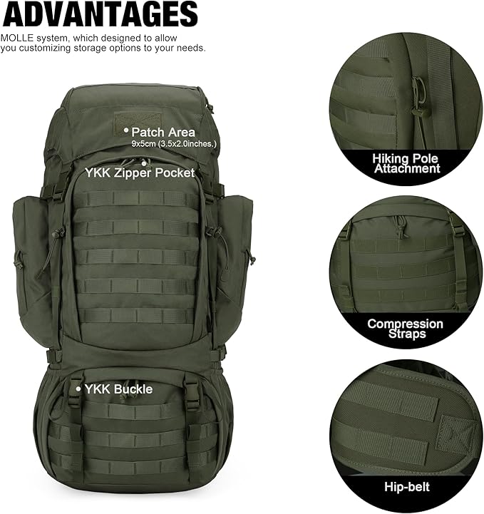 Mardingtop 60L Military Internal Frame Backpack for Hiking,Camping,Hunting,Rucksack Backpack with Rain Cover