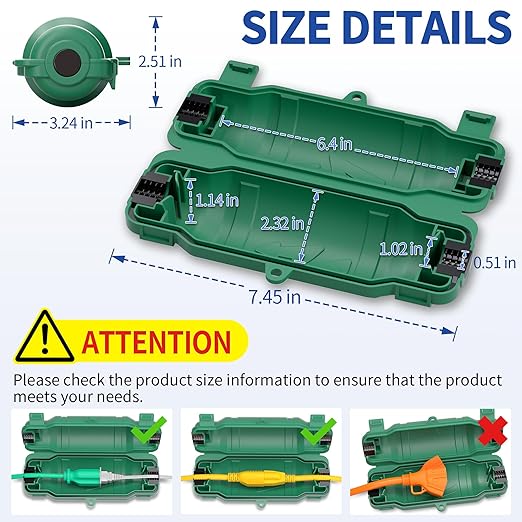 6 Pack Outdoor Extension Cord Safety Cover with Waterproof Seal IP54 Water-Resistant, Weatherproof Electrical Connection Box with 2 Latches, Plug, Socket, Holiday Decoration Light, Green