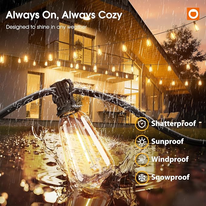 addlon 400FT(50FT*8) Outdoor String Lights with Remote,Waterproof Patio Lights ETL Listed with Shatterproof Dimmable ST38 LED Bulbs Connectable Outdoor Lighting for Backyard Bistro Garden Bistro