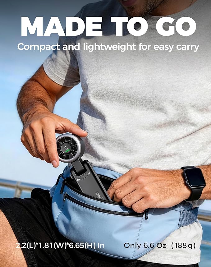 Diveblues Portable Handheld Turbo Fan, 5 Gear Wind, Battery Operated, Up to 12 Working Hours, 3 IN 1 Hand Fan with Air Turbo Tech Cooling Fan for Outdoor Activities, Travel, Working, Obsidian black