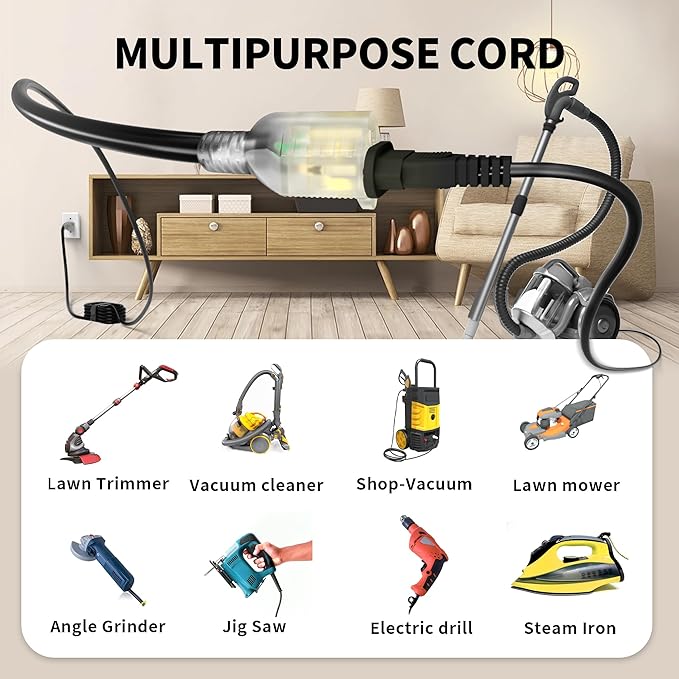 POWGRN 150 Ft 10AWG Black Outdoor Extension Cord Waterproof Heavy Duty 10 Gauge 3 Prong, Flexible Cold-Resistant Long Power Cord Outside with Lighted Indicator End, 15Amp 1875W SJTW ETL Listed