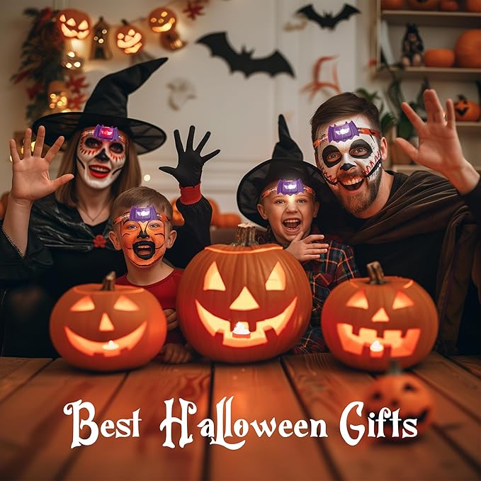EverBrite Halloween Bat Headlamps Halloween Gifts, 5 Pack Head Lamps with Warm/Red/Strobe 3 Modes, Headlights for Halloween Party and Decorations