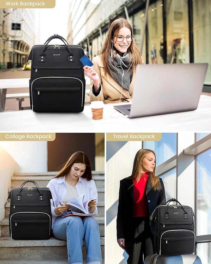LOVEVOOK Laptop Backpack for Women, Travel with Compartment, Water Resistant Teacher Nurse Backpack, Anti-theft Back Pack Charger Work Doctor, 15.6-Inch, Black