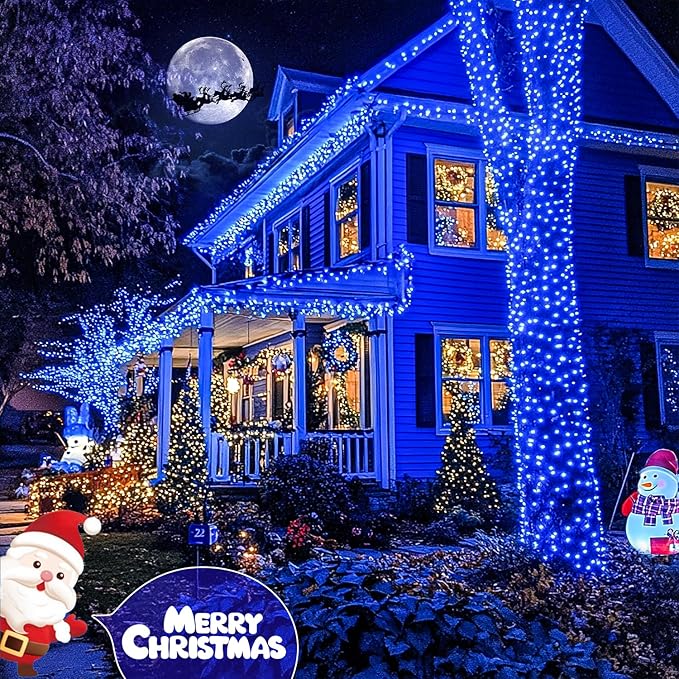 JMEXSUSS 2 Pack Solar String Lights Outdoor Waterproof, Total 400 LED 151FT Solar Christmas Lights Outdoor, 8 Modes Christmas Light for Outside Patio Yard Tree Decorations, Blue